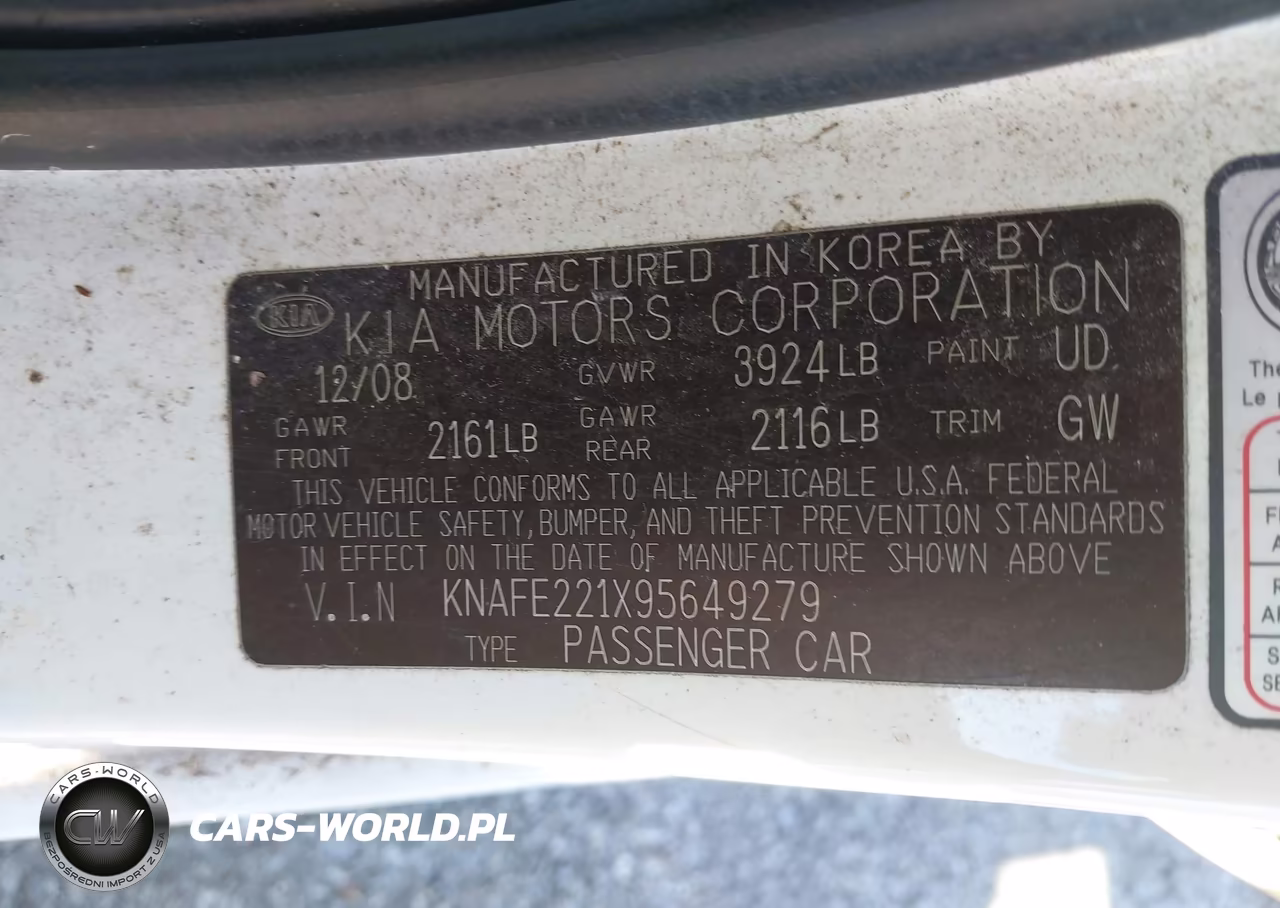 2009 Kia Spectra Lx VIN:KNAFE221X95649279 - 9