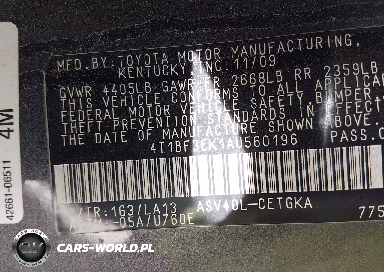 2010 Toyota Camry Xle VIN:4T1BF3EK1AU560196 - 9