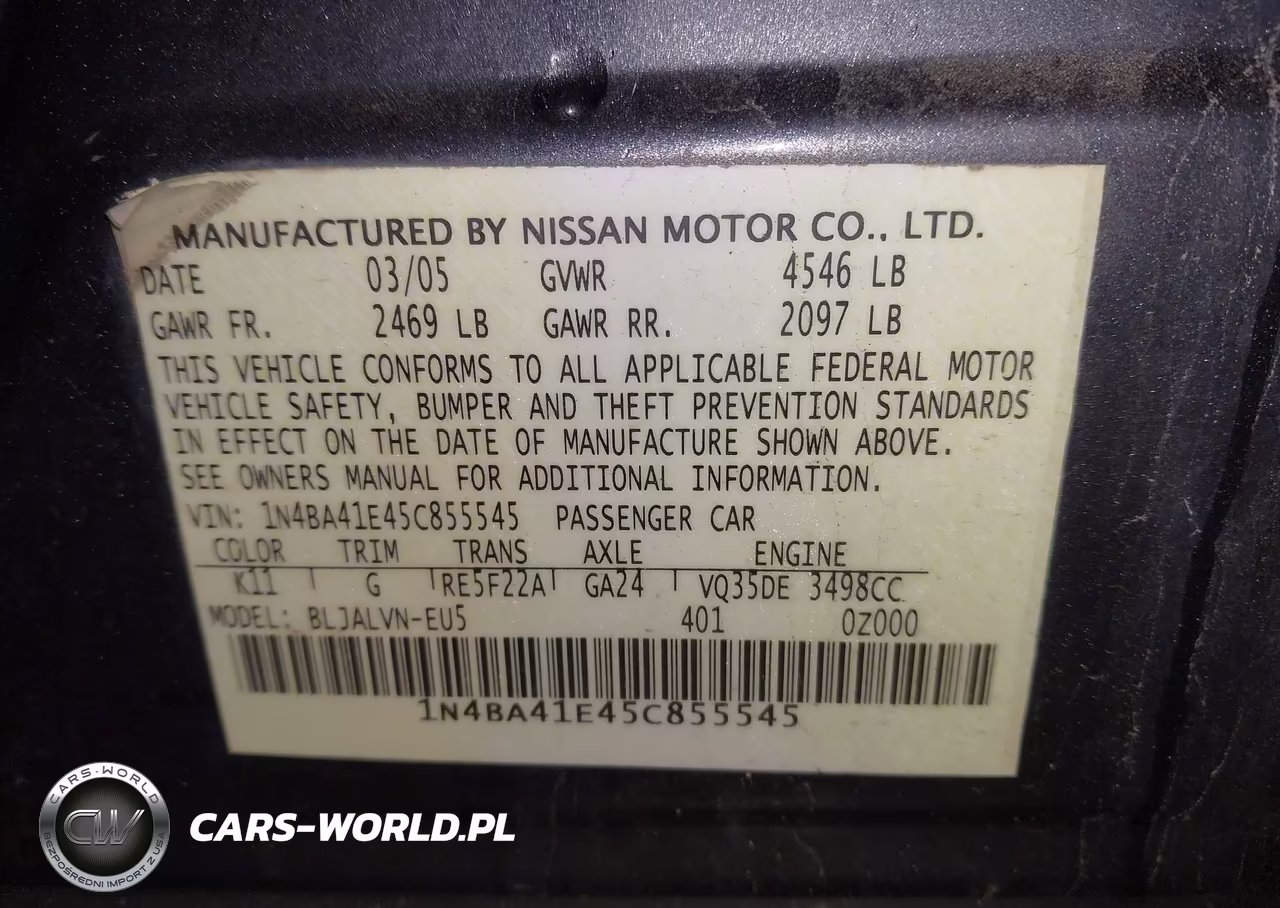 2005 Nissan Maxima 3.5 Sl VIN:1N4BA41E45C855545 - 9