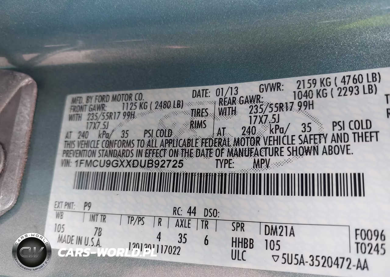2013 Ford Escape Se VIN:1FMCU9GXXDUB92725 - 9