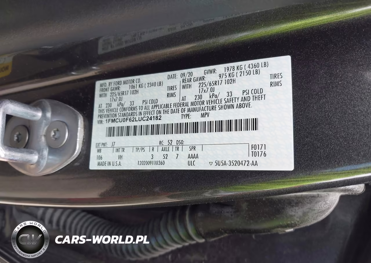2020 Ford Escape S VIN:1FMCU0F62LUC24182 - 9