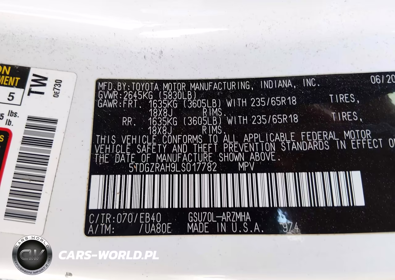 2020 Toyota Highlander Xle VIN:5TDGZRAH9LS017782 - 9