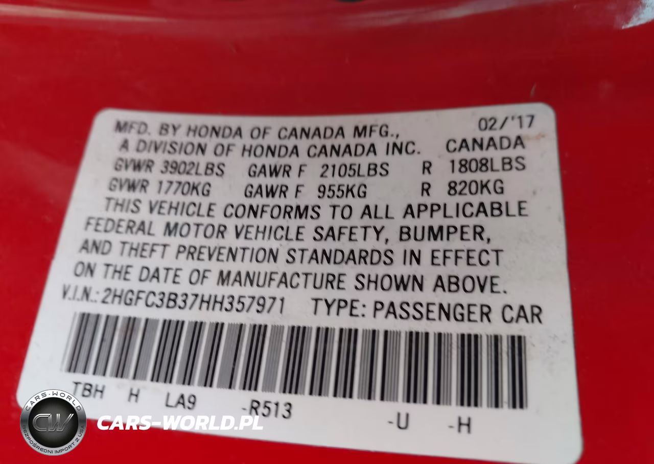 2017 Honda Civic Ex-T VIN:2HGFC3B37HH357971 - 9