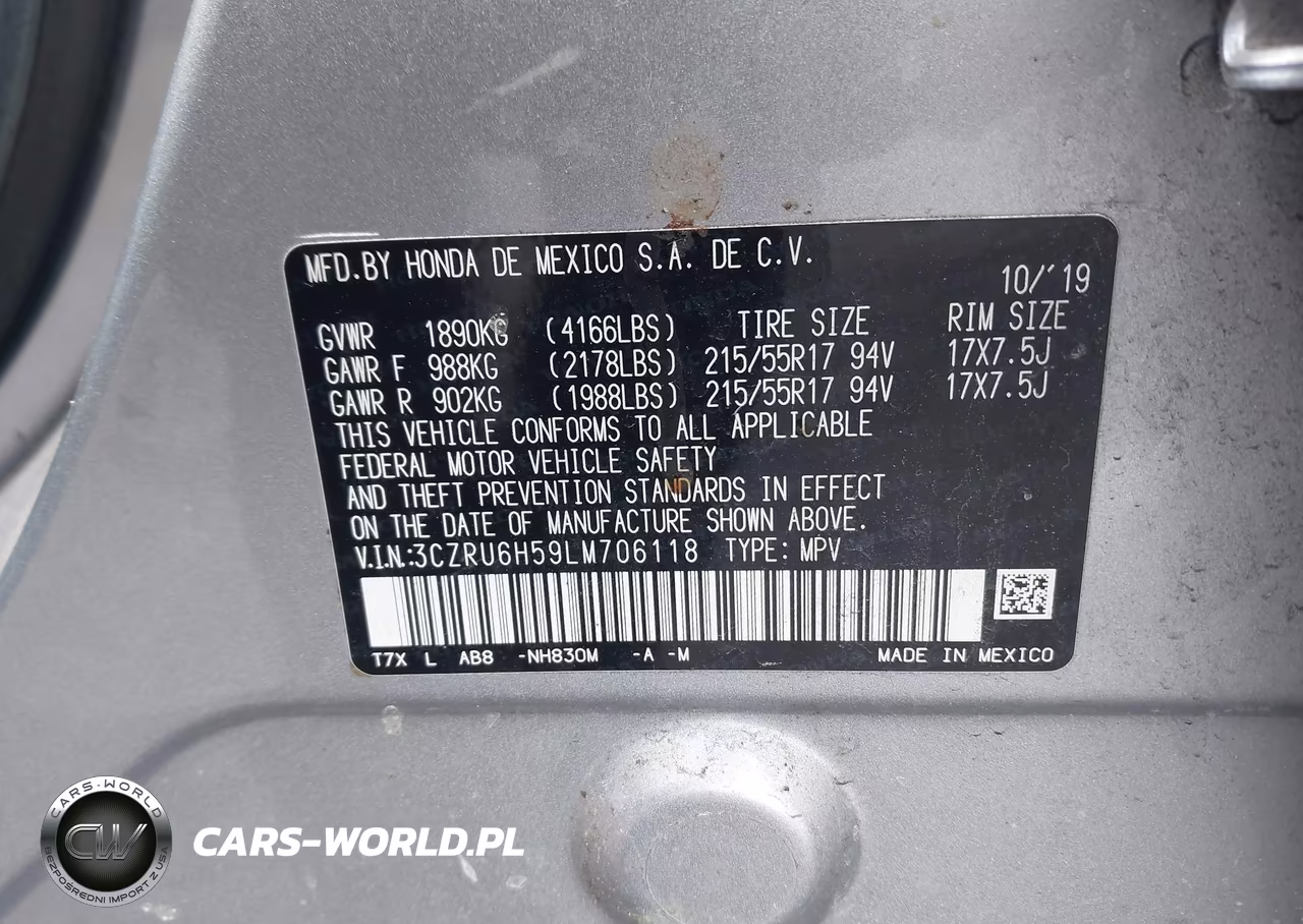 2020 Honda Hr-V Awd Ex VIN:3CZRU6H59LM706118 - 9