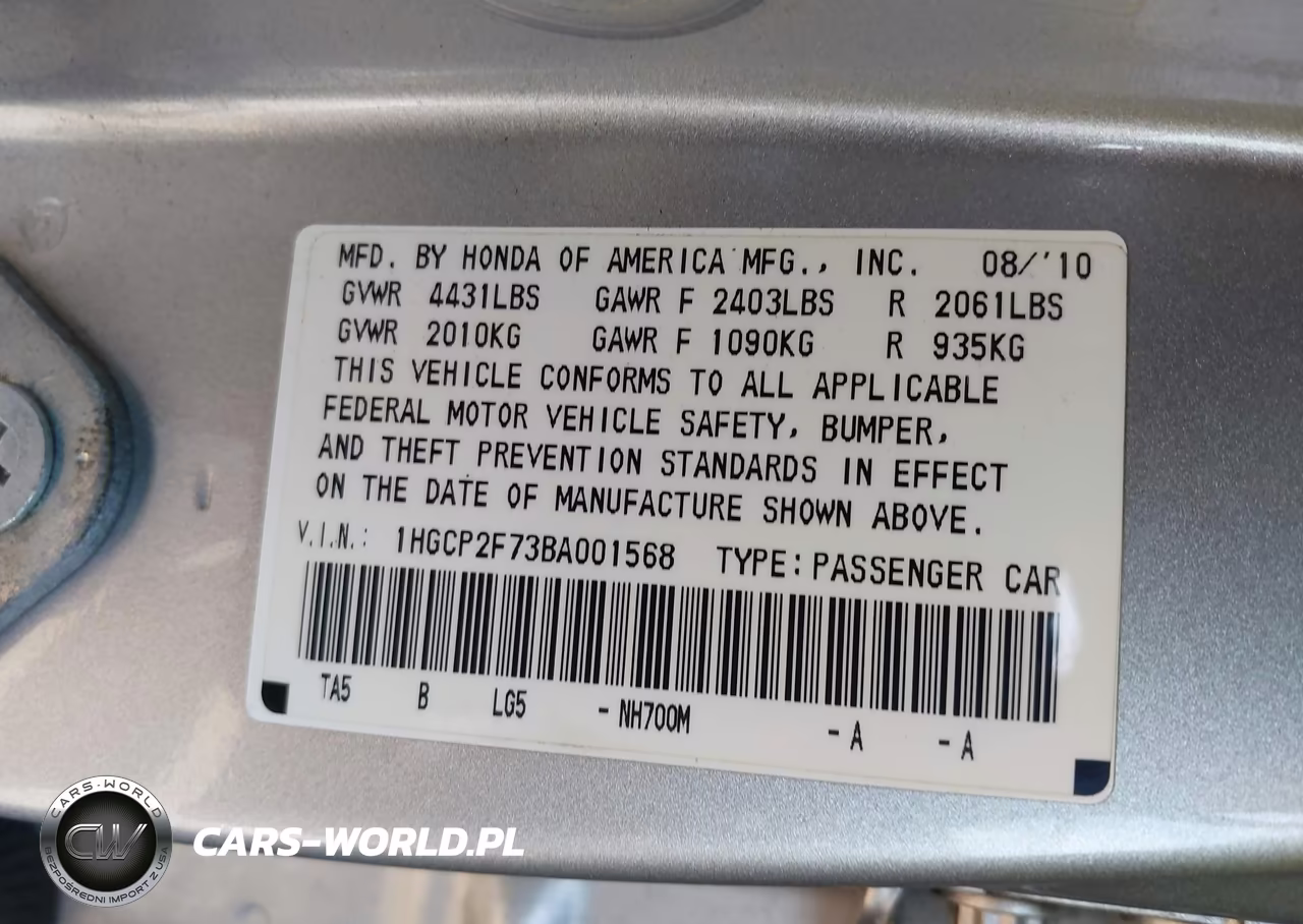2011 Honda Accord 2.4 Ex VIN:1HGCP2F73BA001568 - 9