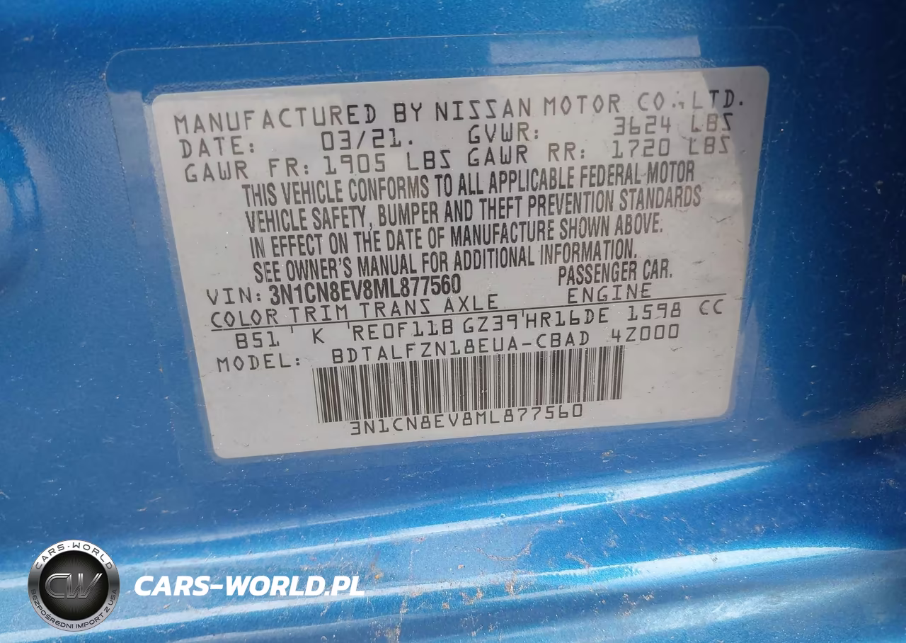 2021 Nissan Versa Sv Xtronic Cvt VIN:3N1CN8EV8ML877560 - 9