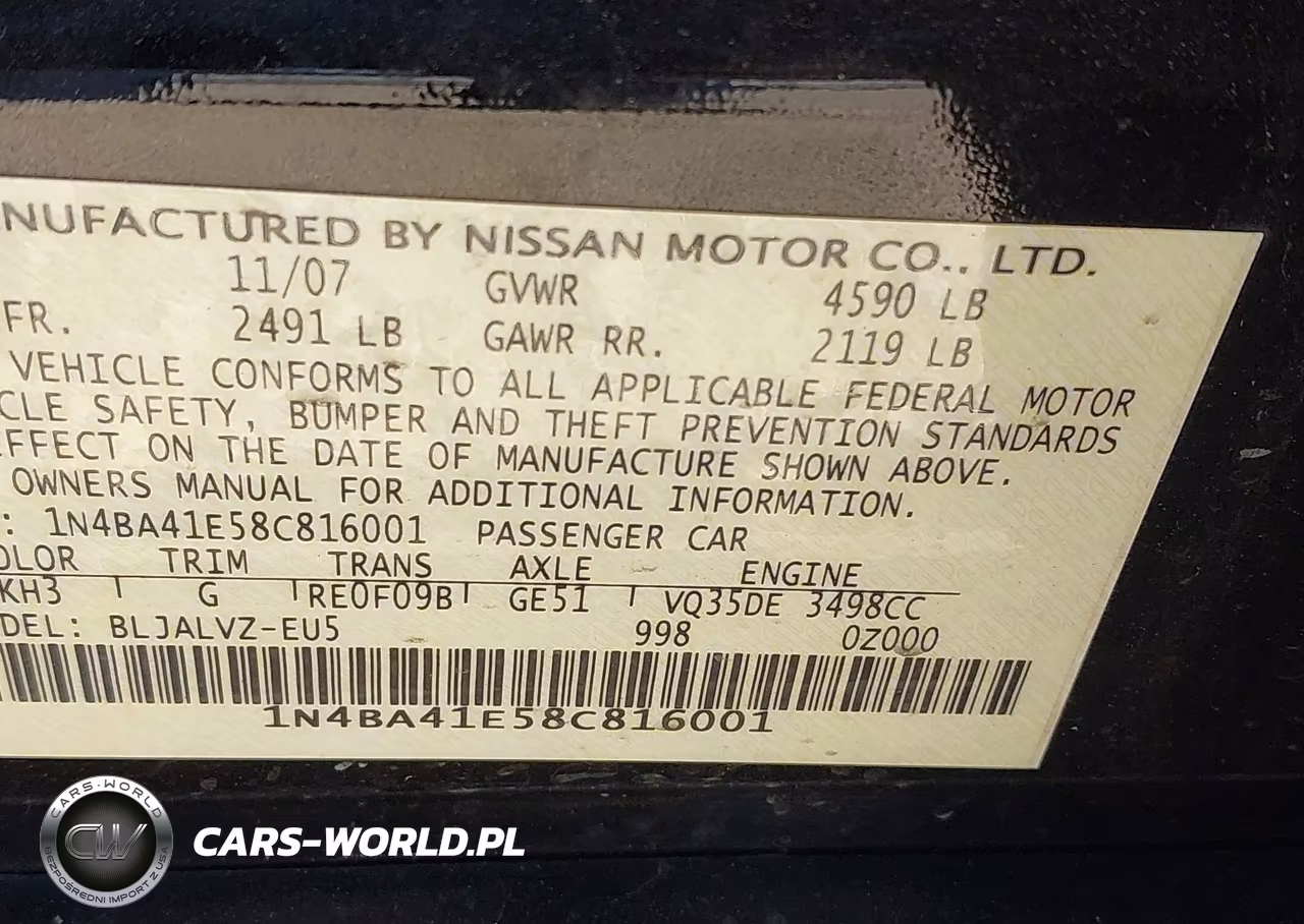 2008 Nissan Maxima 3.5 Se VIN:1N4BA41E58C816001 - 9