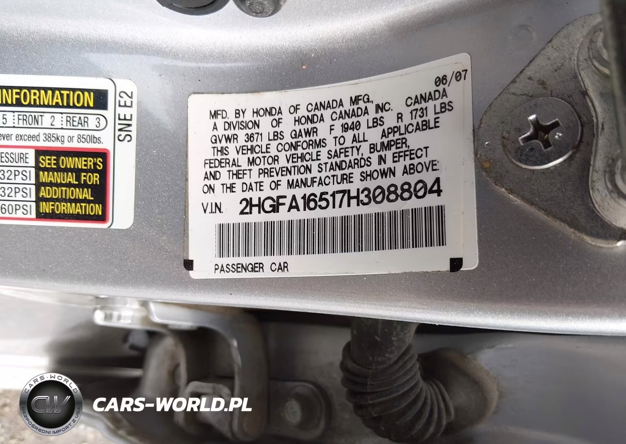 2007 Honda Civic Lx VIN:2HGFA16517H308804 - 9
