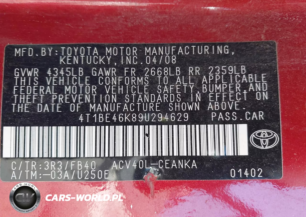 2009 Toyota Camry Le VIN:4T1BE46K89U294629 - 9