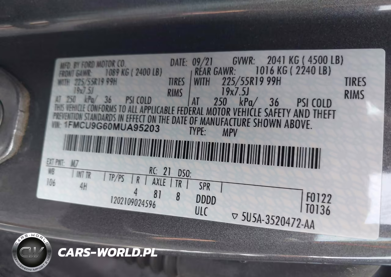 2021 Ford Escape Se VIN:1FMCU9G60MUA95203 - 9