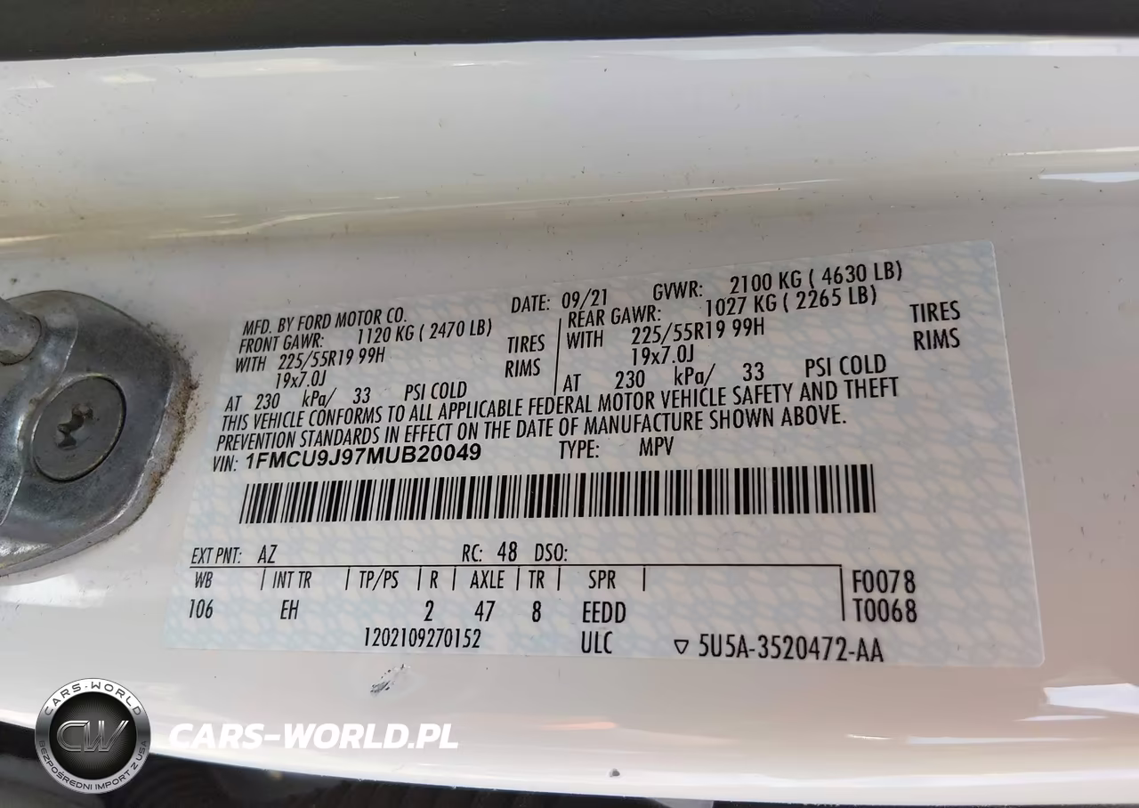 2021 Ford Escape Titanium VIN:1FMCU9J97MUB20049 - 9