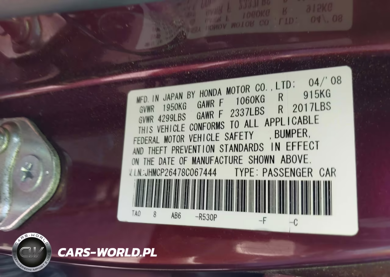 2008 Honda Accord 2.4 Lx-P VIN:JHMCP26478C067444 - 9