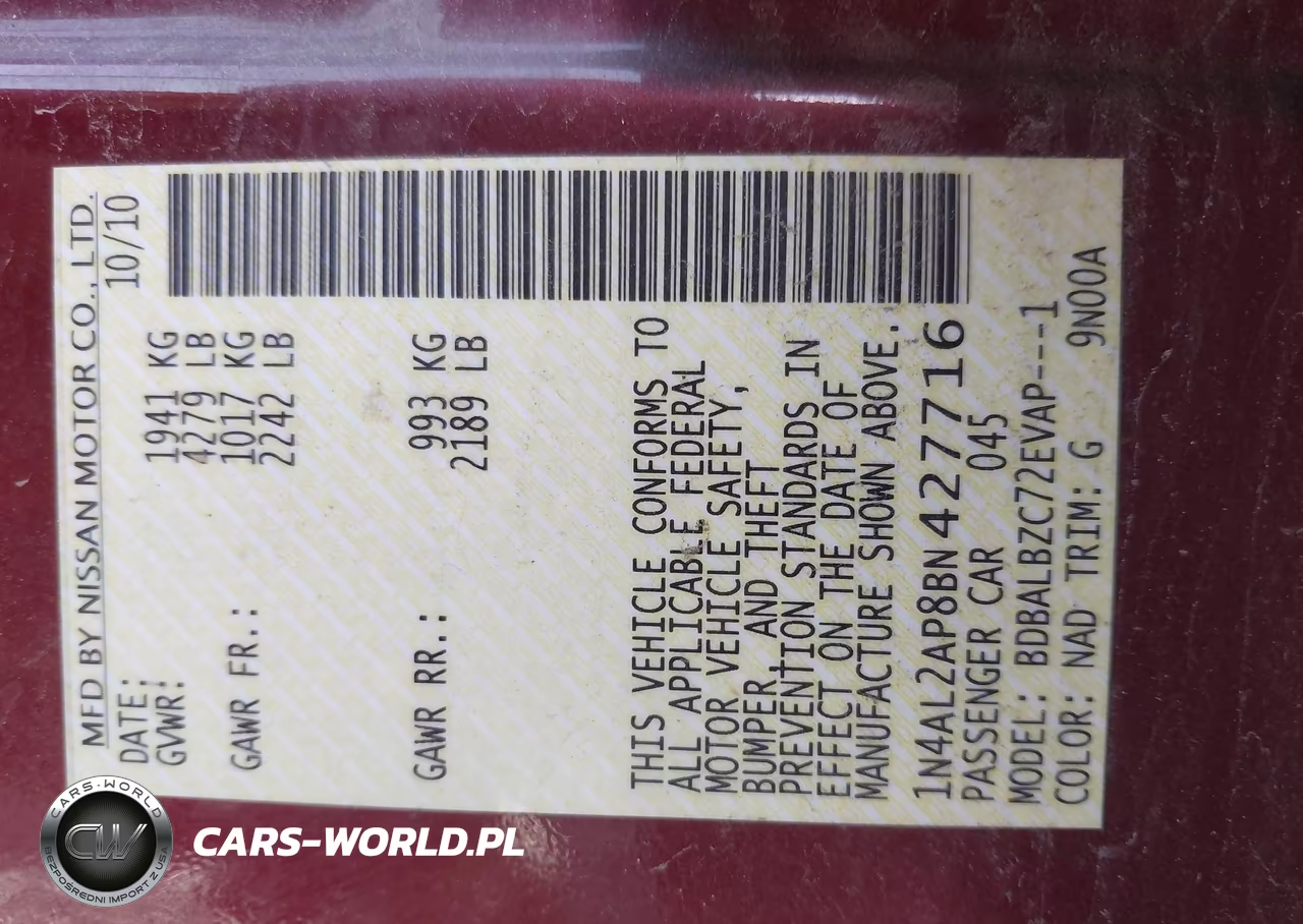 2011 Nissan Altima 2.5 S VIN:1N4AL2AP8BN427716 - 9