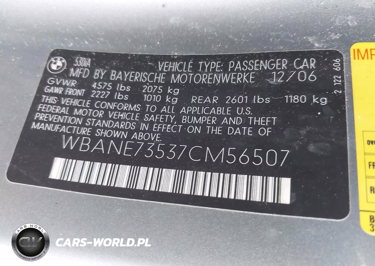 2007 BMW 530I VIN:WBANE73537CM56507 - 9