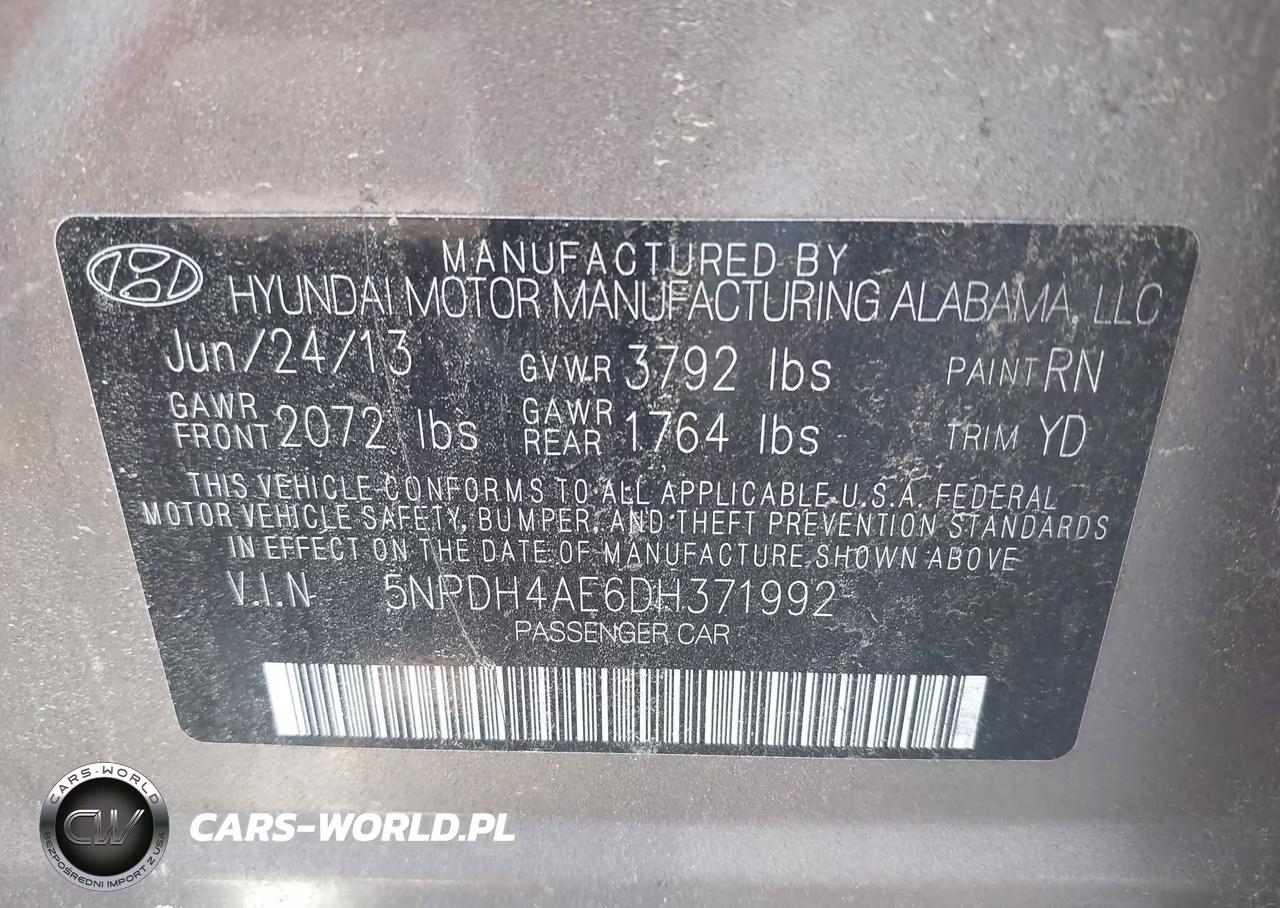 2013 Hyundai Elantra Gls VIN:5NPDH4AE6DH371992 - 9