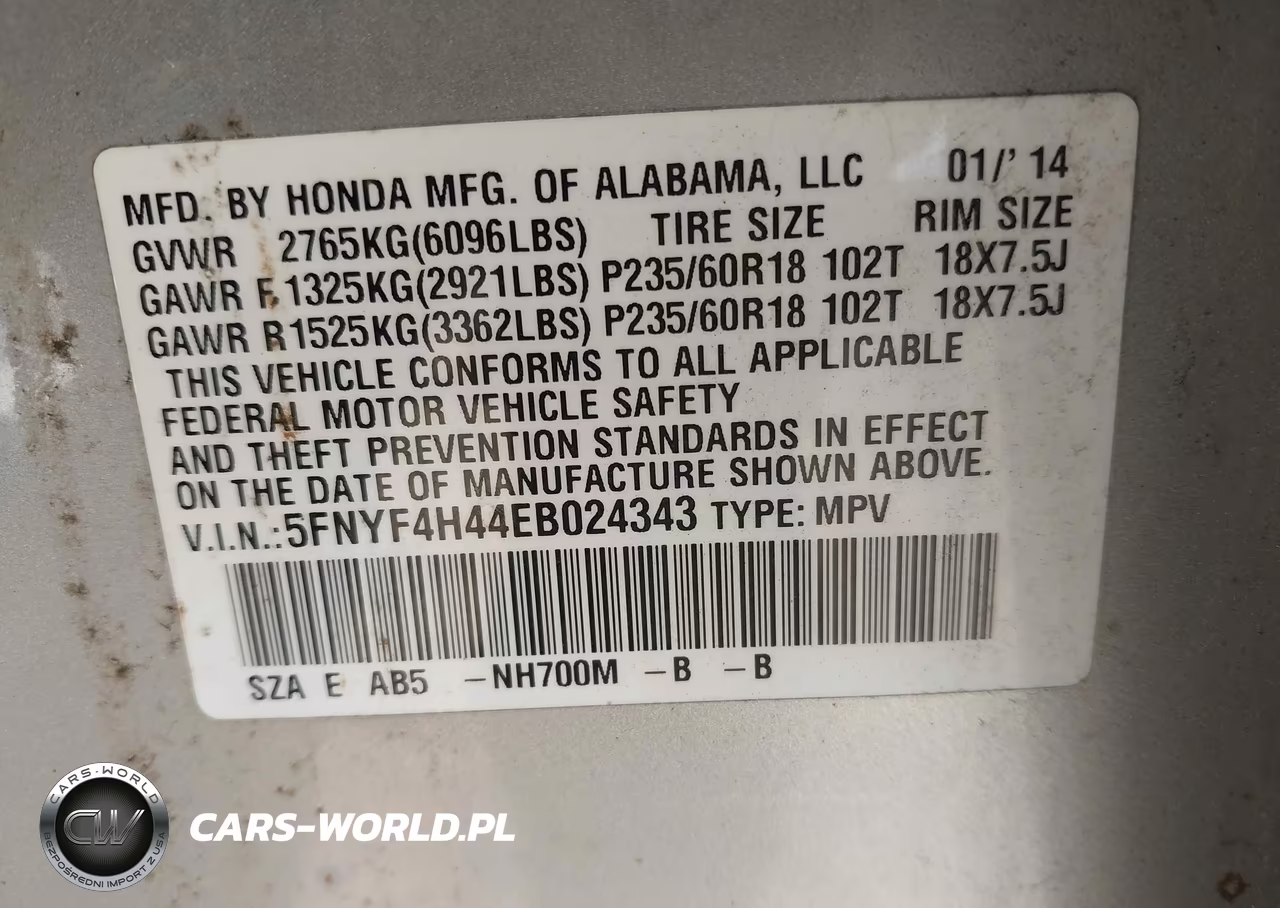 2014 Honda Pilot Ex VIN:5FNYF4H44EB024343 - 9