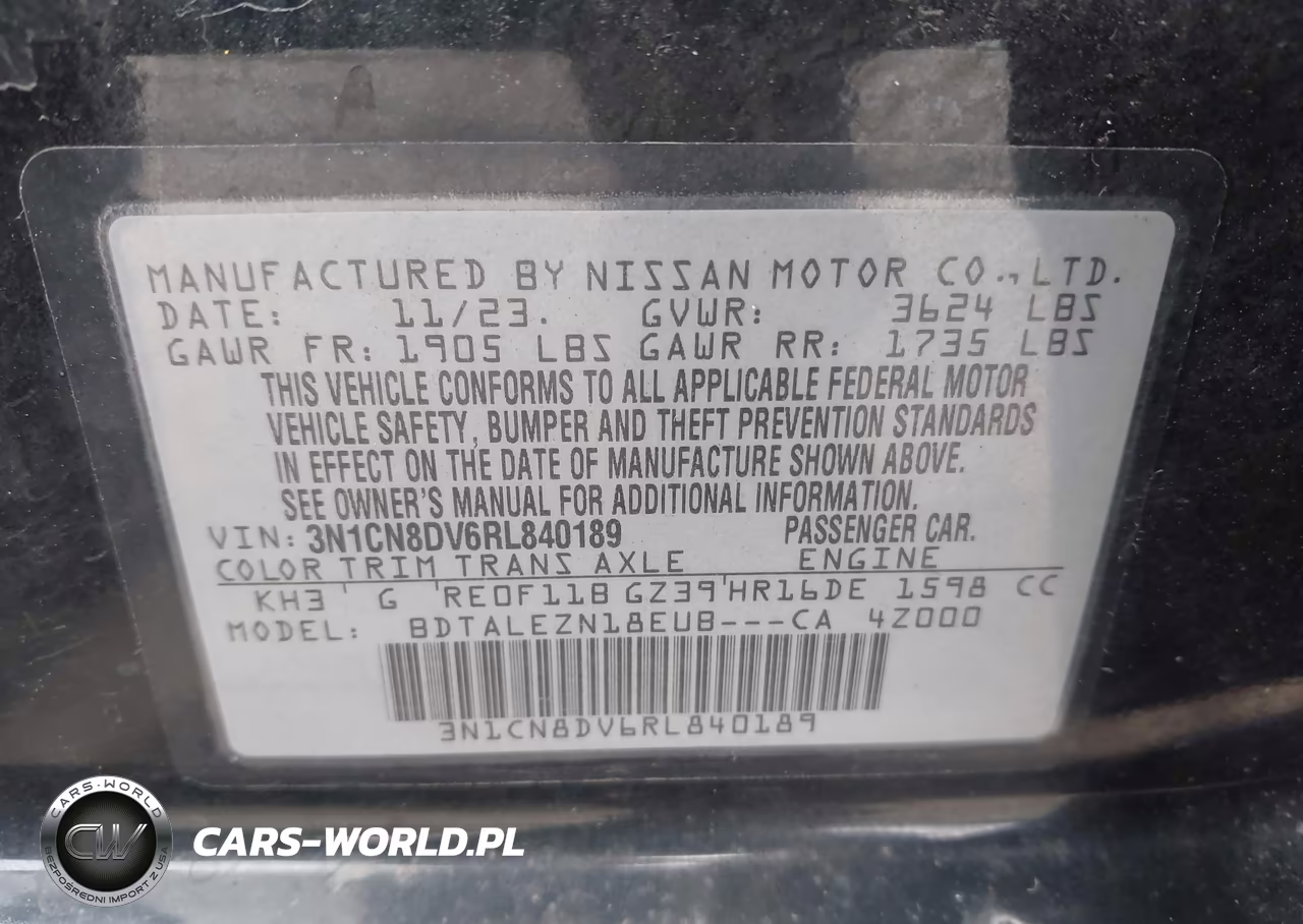 2024 Nissan Versa 1.6 S VIN:3N1CN8DV6RL840189 - 9