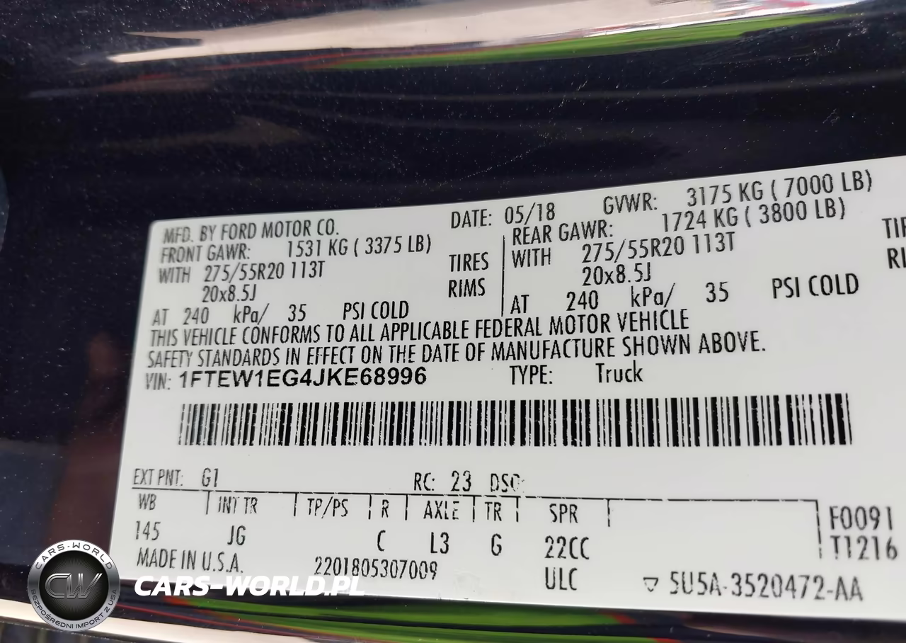 2018 Ford F-150 Xl VIN:1FTEW1EG4JKE68996 - 9