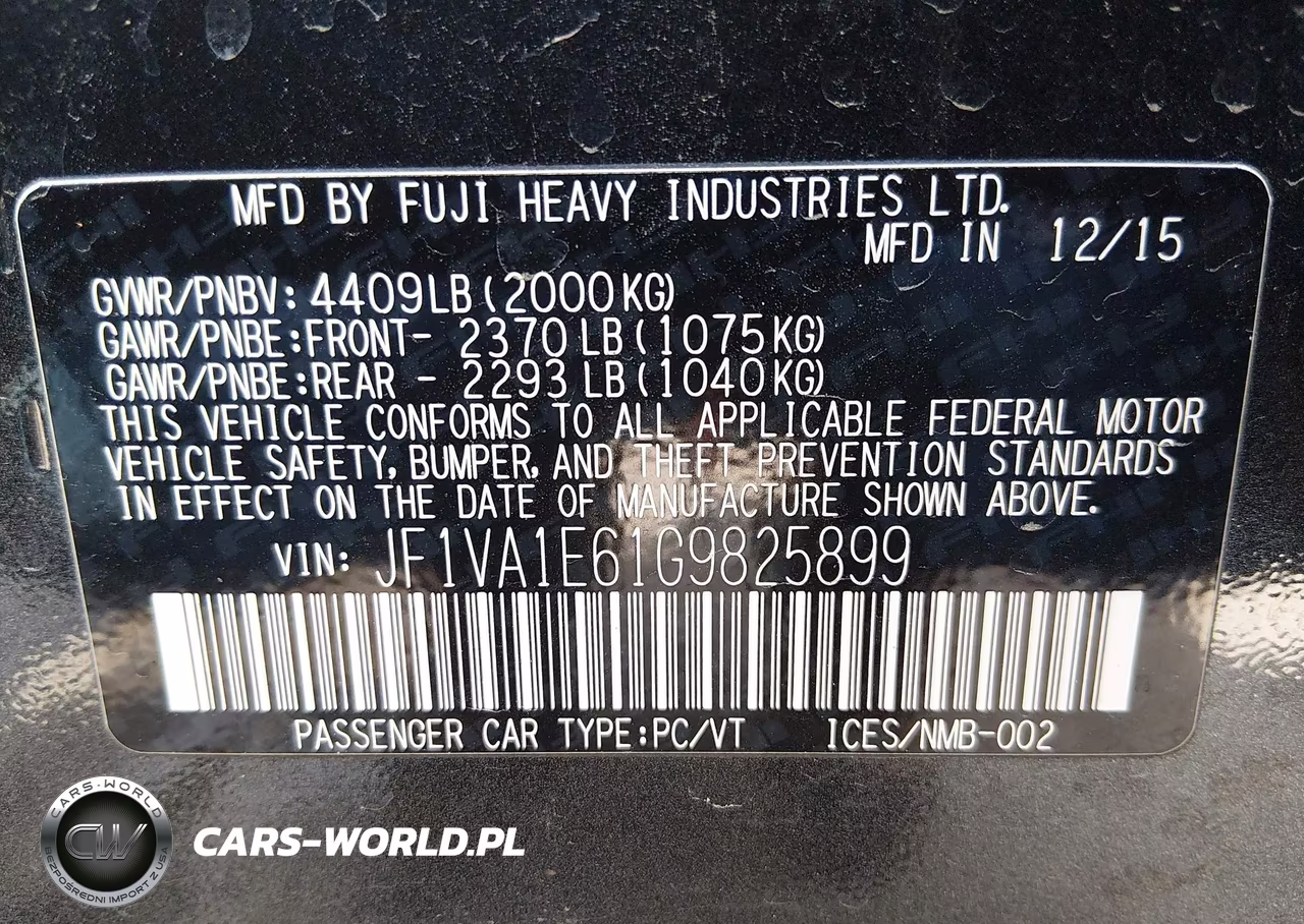 2016 Subaru Wrx Premium VIN:JF1VA1E61G9825899 - 9