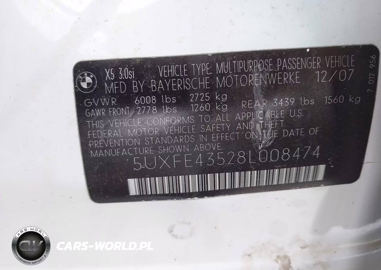 2008 BMW X5 3.0Si VIN:5UXFE43528L008474 - 9