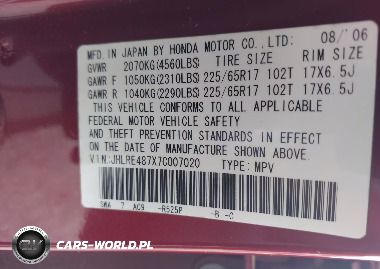 2007 Honda Cr-V Ex-L VIN:JHLRE487X7C007020 - 9