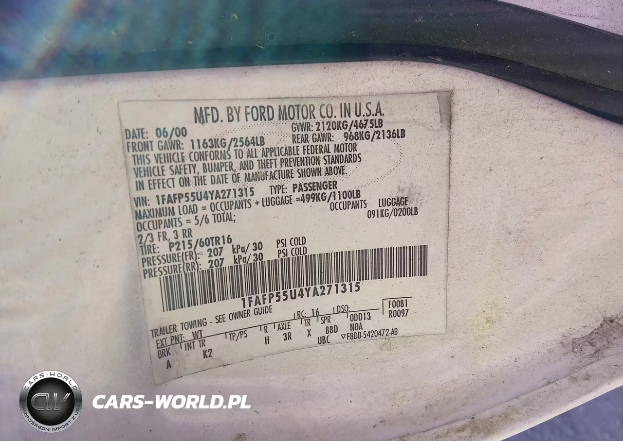 2000 Ford Taurus Ses VIN:1FAFP55U4YA271315 - 9