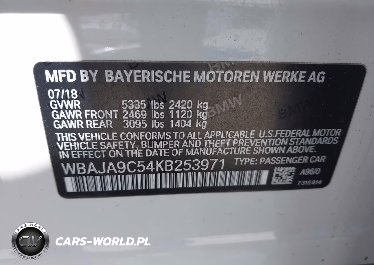 2019 BMW 530E Iperformance VIN:WBAJA9C54KB253971 - 9