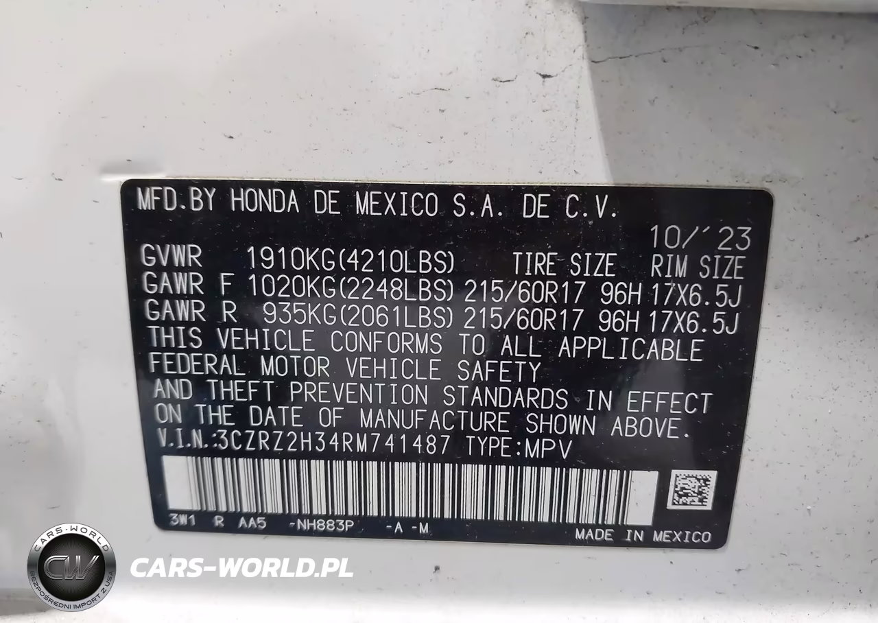 2024 Honda Hr-V Awd Lx VIN:3CZRZ2H34RM741487 - 9