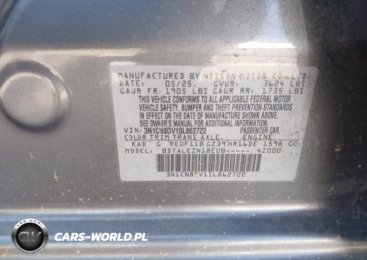2025 Nissan Versa 1.6 S VIN:3N1CN8DV1SL862722 - 9