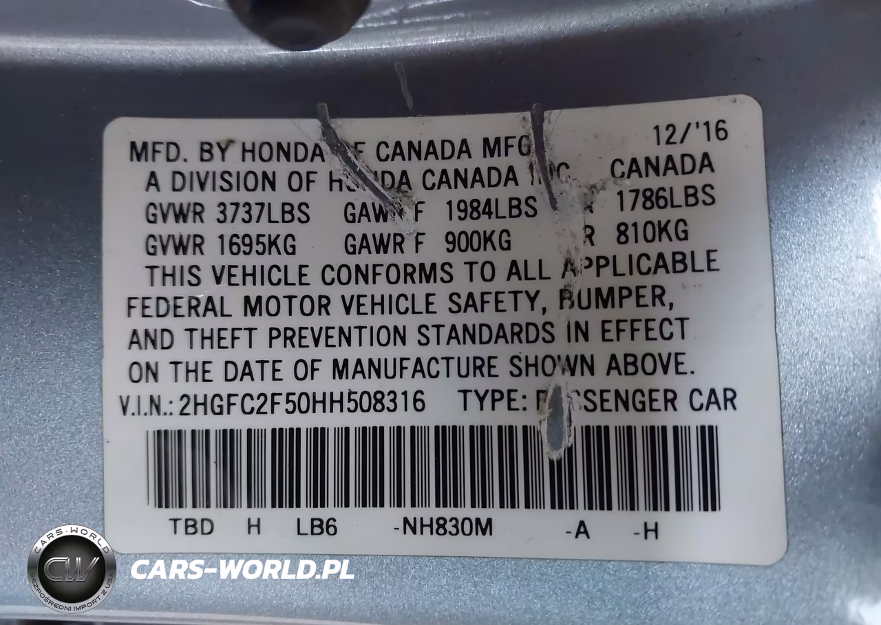 2017 Honda Civic Lx VIN:2HGFC2F50HH508316 - 9