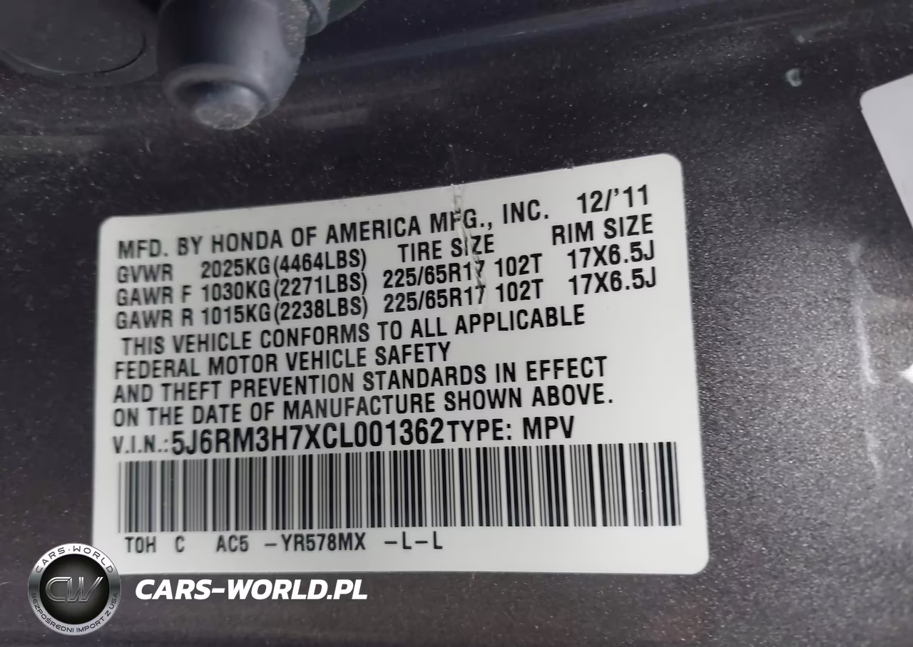 2012 Honda Cr-V Ex-L VIN:5J6RM3H7XCL001362 - 9