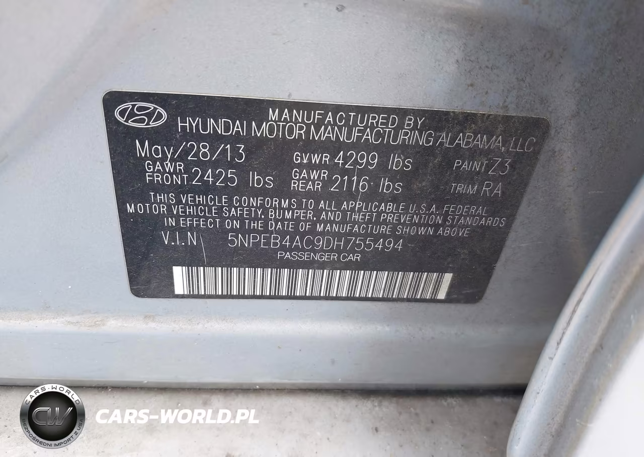 2013 Hyundai Sonata Gls VIN:5NPEB4AC9DH755494 - 9