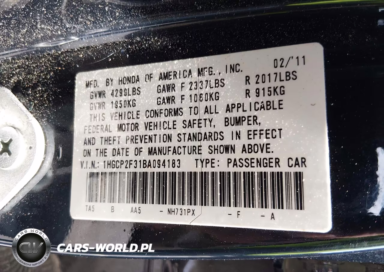 2011 Honda Accord 2.4 Lx VIN:1HGCP2F31BA094183 - 9