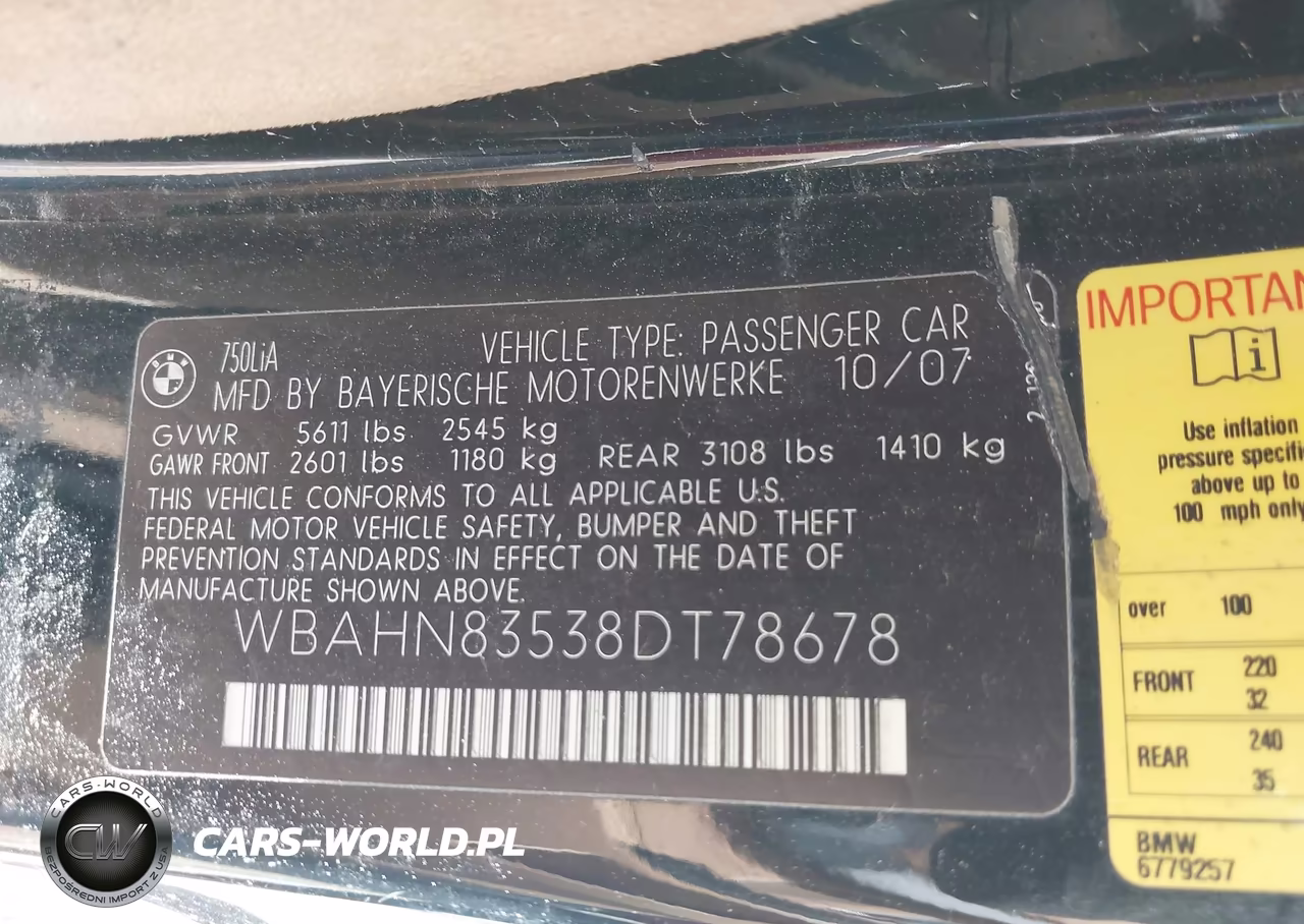 2008 BMW 750Li VIN:WBAHN83538DT78678 - 9