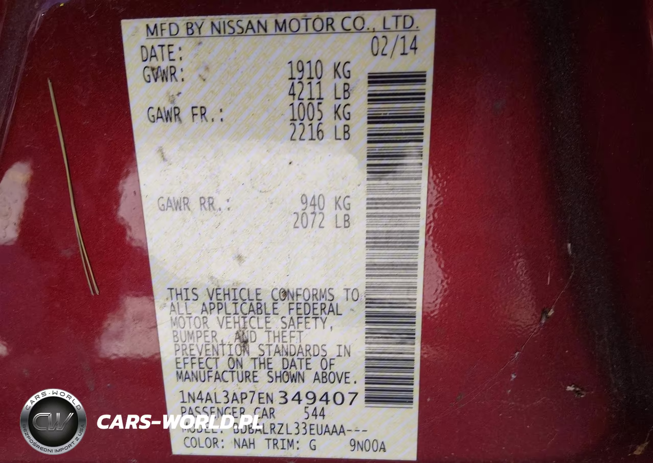 2014 Nissan Altima 2.5-2.5 S-2.5 Sl-2.5 Sv VIN:1N4AL3AP7EN349407 - 9
