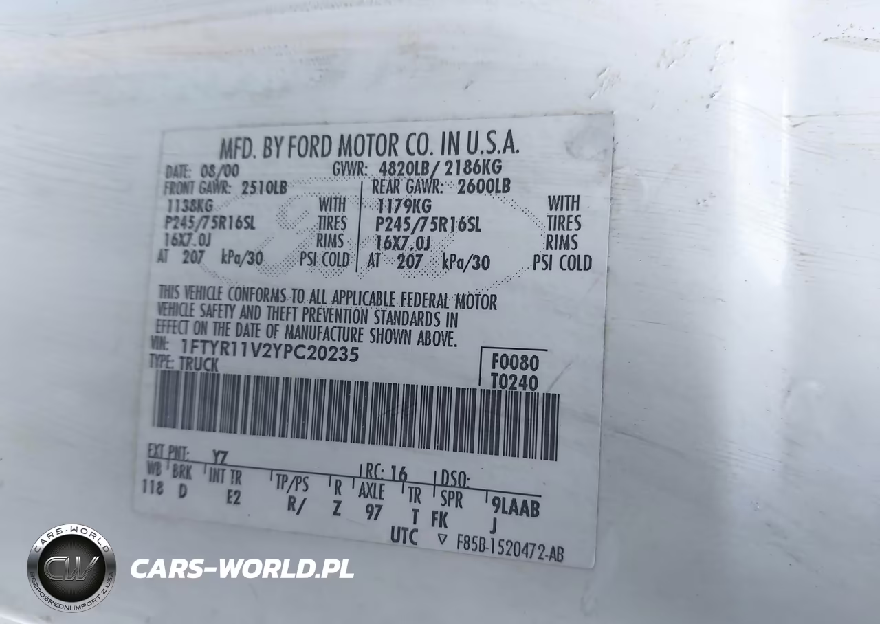 2000 Ford Ranger Xl-Xlt VIN:1FTYR11V2YPC20235 - 9