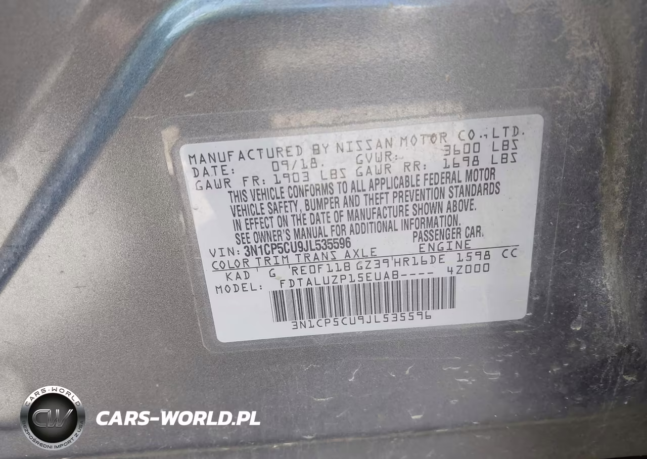 2018 Nissan Kicks Sr VIN:3N1CP5CU9JL535596 - 9