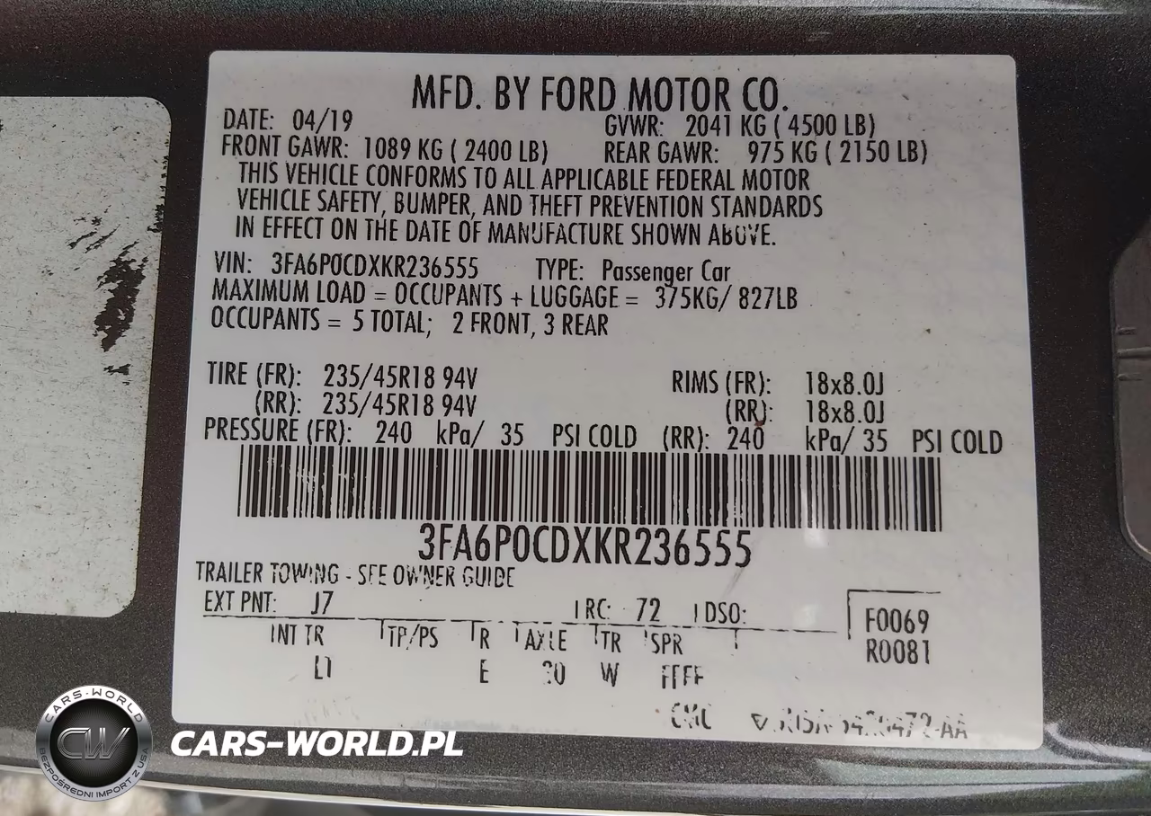 2019 Ford Fusion Sel VIN:3FA6P0CDXKR236555 - 9
