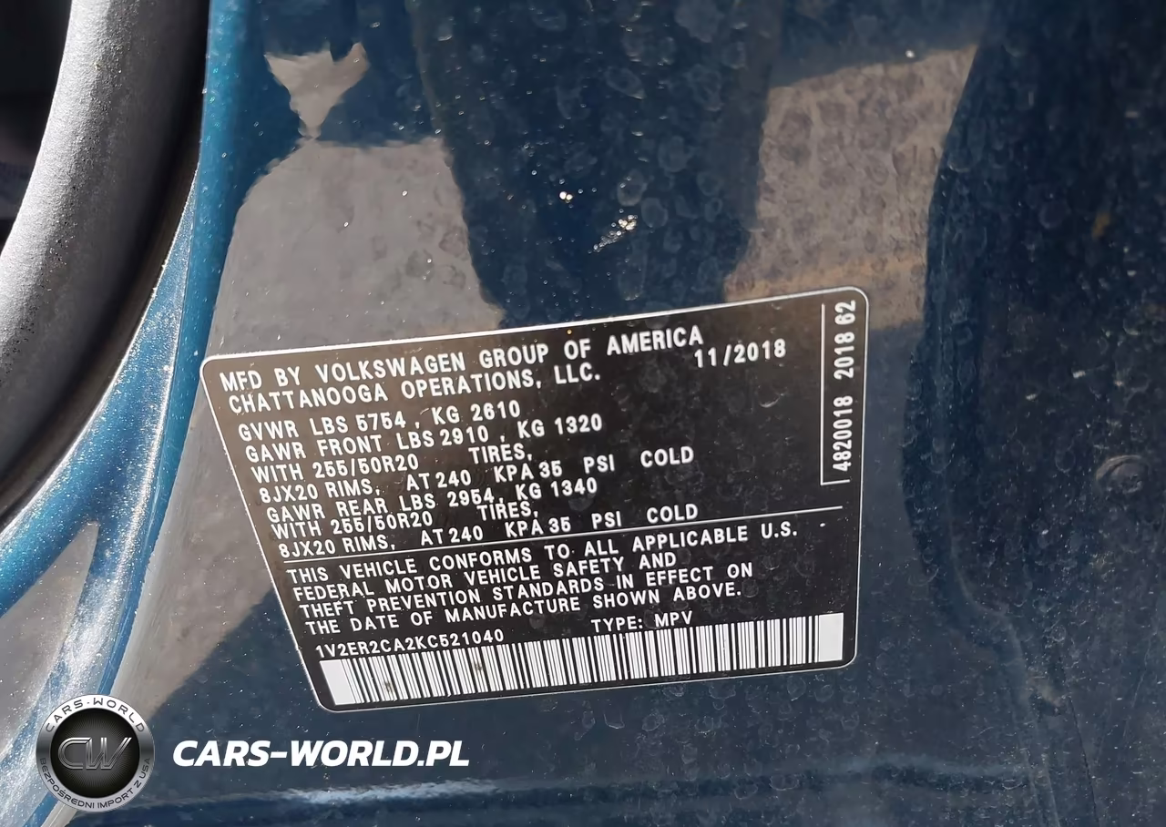 2019 Volkswagen Atlas 3.6L V6 Sel VIN:1V2ER2CA2KC521040 - 9
