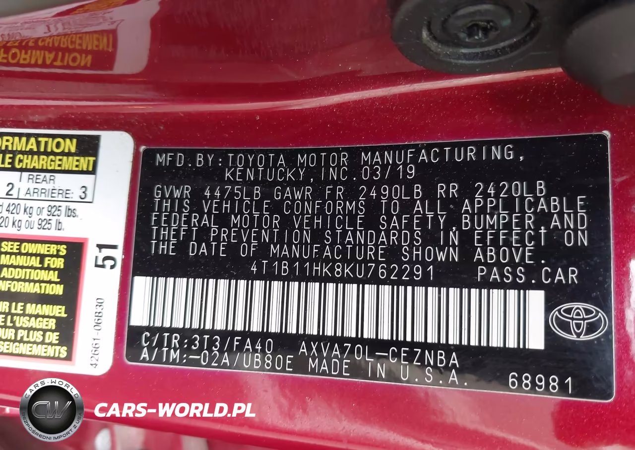 2019 Toyota Camry Le VIN:4T1B11HK8KU762291 - 9