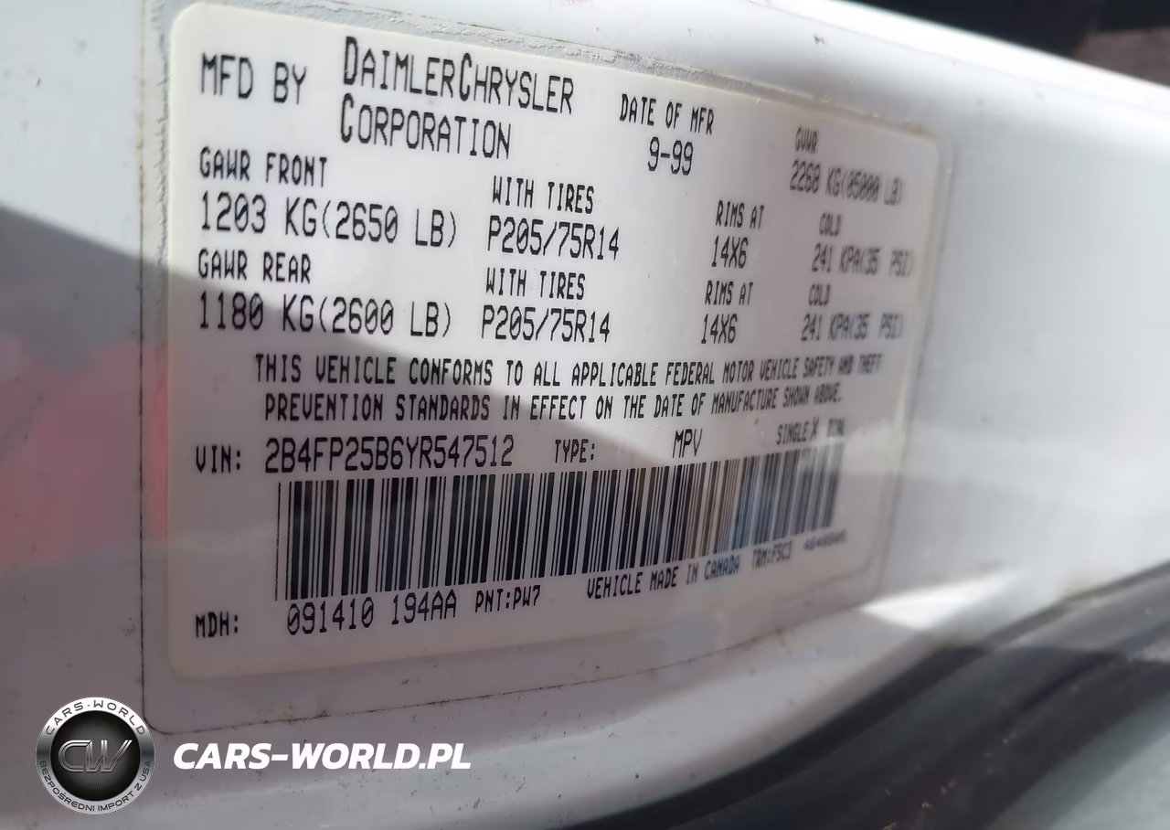 2000 Dodge Caravan VIN:2B4FP25B6YR547512 - 9