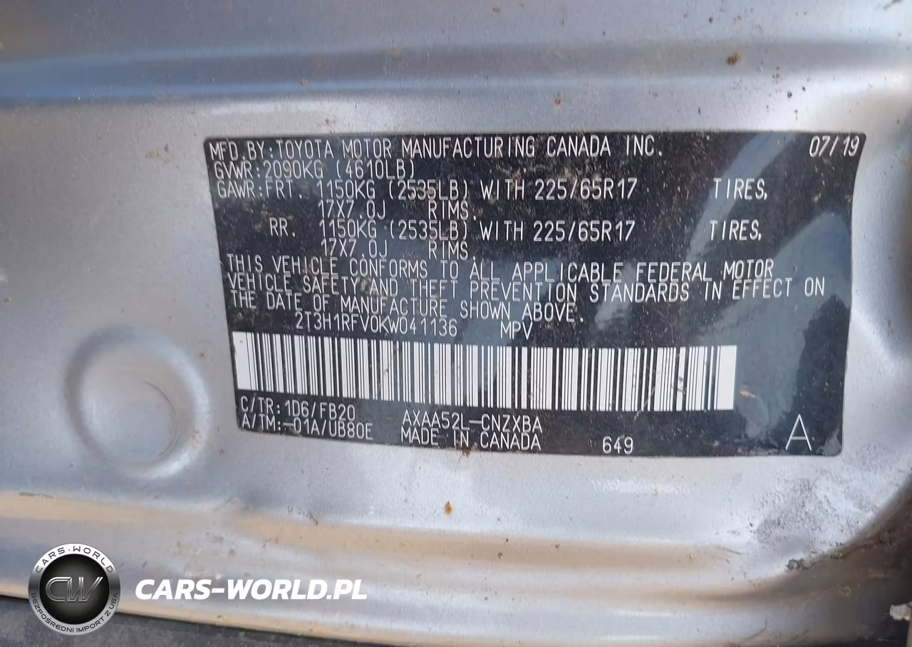 2019 Toyota Rav4 Le VIN:2T3H1RFV0KW041136 - 9