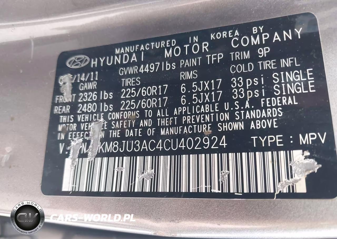 2012 Hyundai Tucson Gls VIN:KM8JU3AC4CU402924 - 9