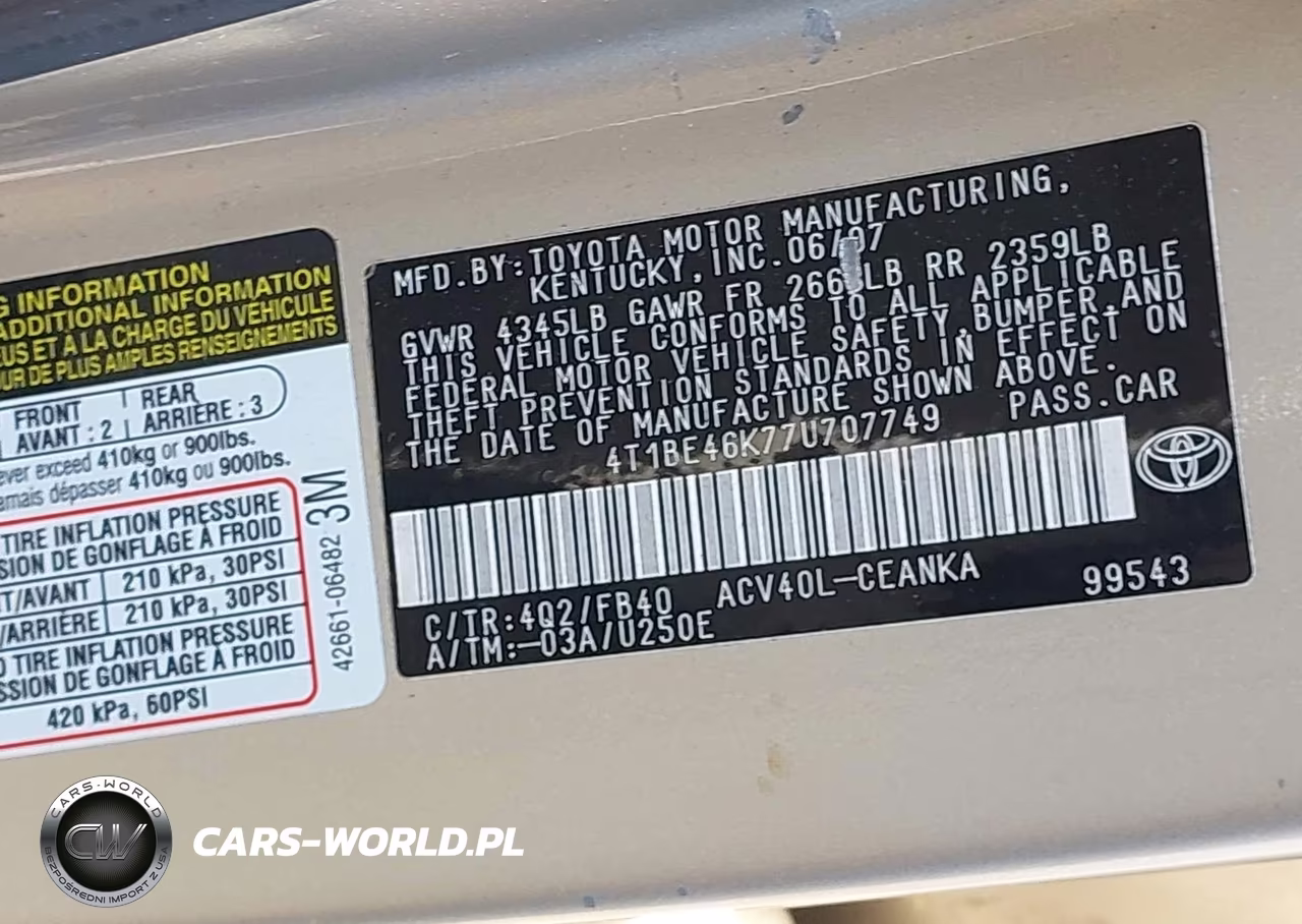 2007 Toyota Camry Le VIN:4T1BE46K77U707749 - 9