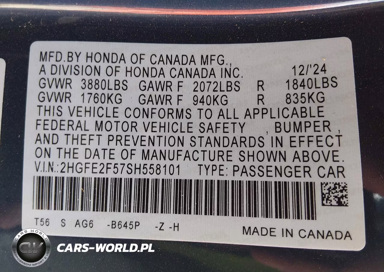 2025 Honda Civic Sport VIN:2HGFE2F57SH558101 - 9