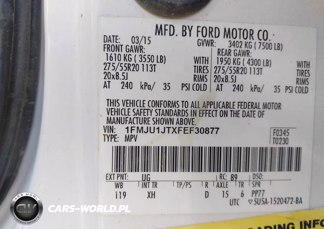 2015 Ford Expedition Xlt VIN:1FMJU1JTXFEF30877 - 9