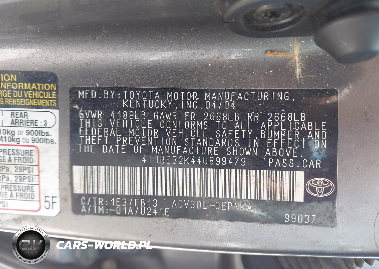 2004 Toyota Camry Le VIN:4T1BE32K44U899479 - 9