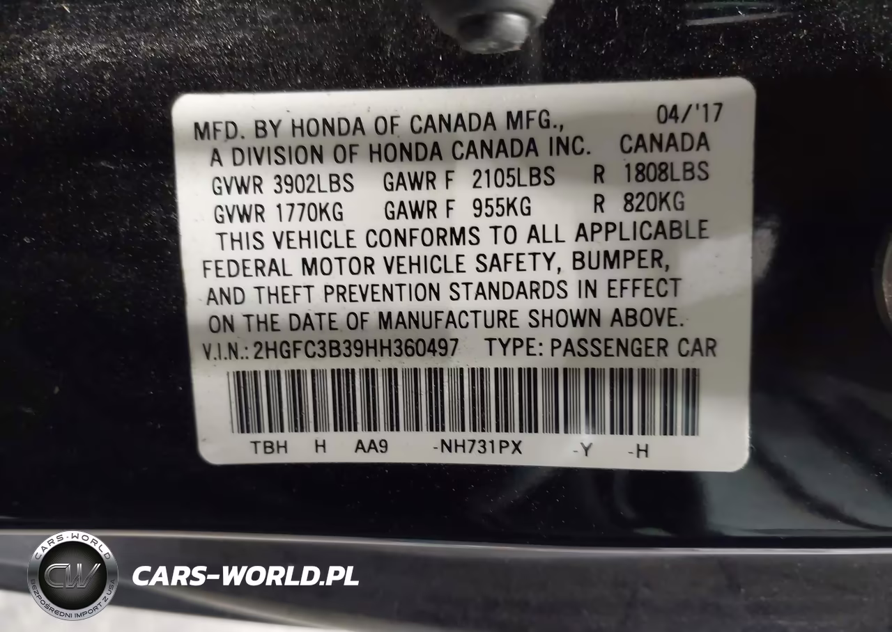 2017 Honda Civic Ex-T VIN:2HGFC3B39HH360497 - 9