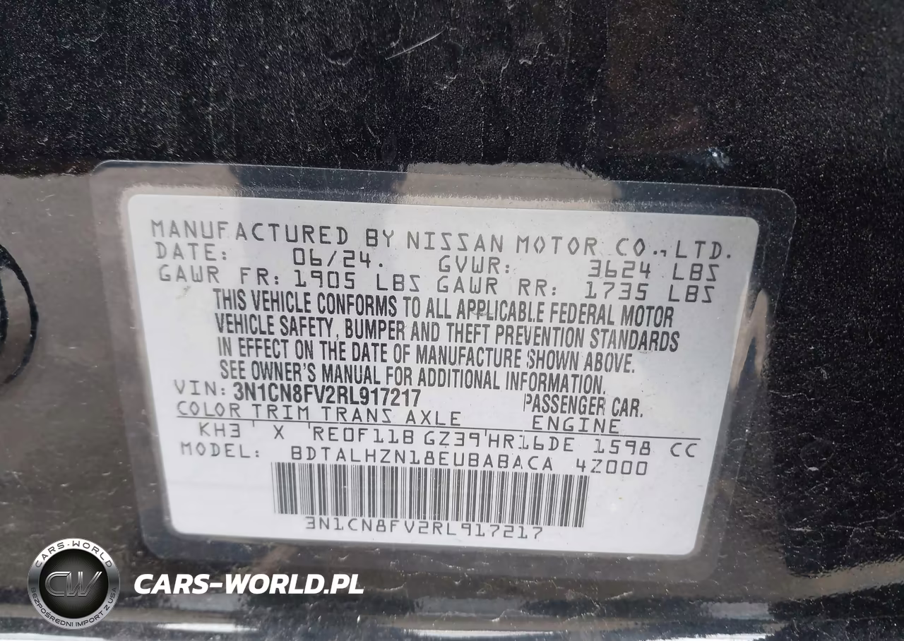 2024 Nissan Versa 1.6 Sr VIN:3N1CN8FV2RL917217 - 9