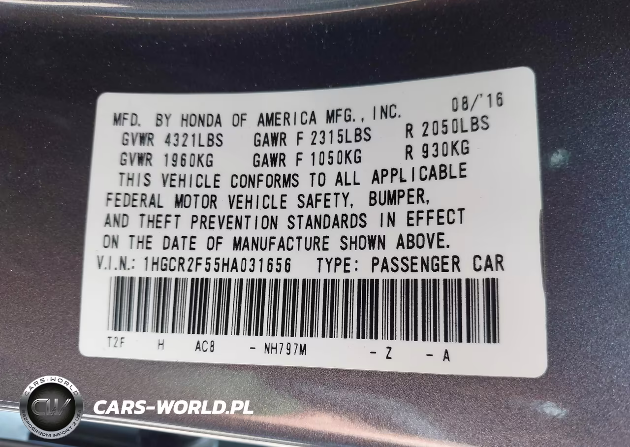 2017 Honda Accord Sport VIN:1HGCR2F55HA031656 - 9